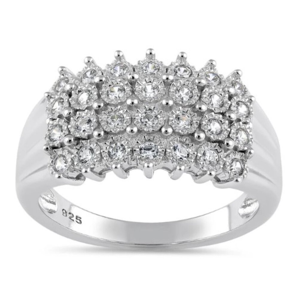 4 Row Pave Ring Cubic Zirconia 925 Sterling Silver Women's - Picture 2 of 14